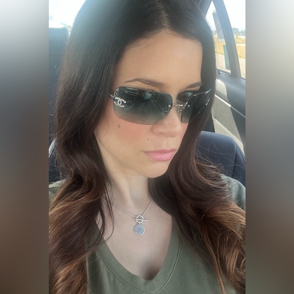 💯Auth Chanel 4017-D Swarovski Crystal Double C Sunglasses in TEAL! SUPER RARE!! - Picture 16 of 16